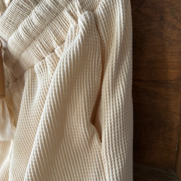 High-Waist Cream Waffle Lounge Shorts - Picture 3 of 6